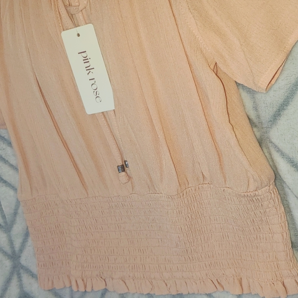 Pink Rose medium NWT blouse/top crop top flowy Crystal Peach - Picture 7 of 9